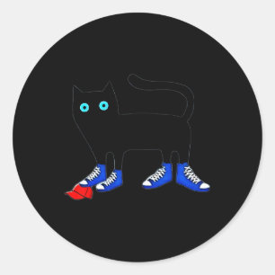 Harris Cat Wearing Blue Leinwand Shoes Tramples Re Runder Aufkleber
