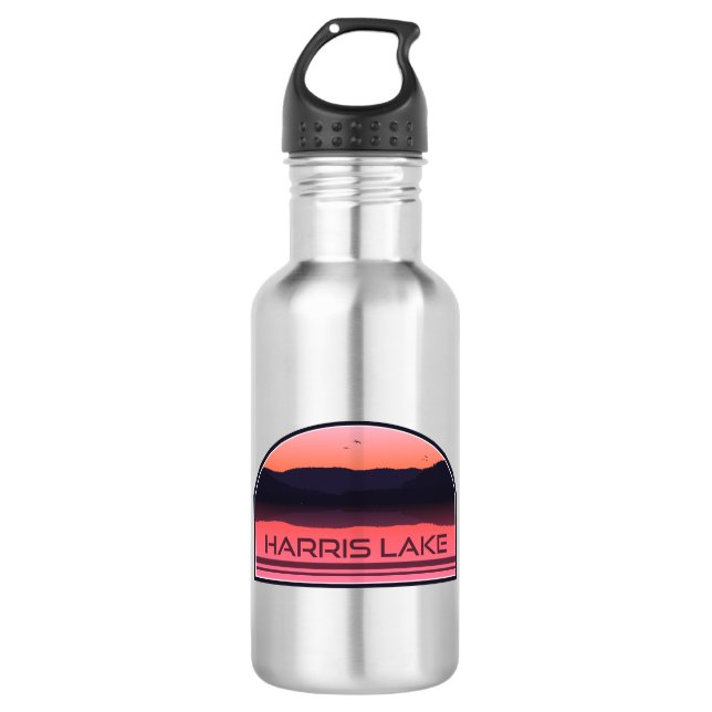 Harris Lake North Carolina Red Sunrise Edelstahlflasche (Vorderseite)
