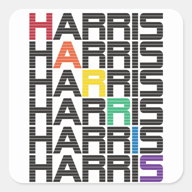 HARRIS Regenbogentexte Quadratischer Aufkleber (Vorderseite)