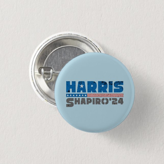 Harris Shapiro 2024 Patriotischer Vintager Streife Button (Vorne & Hinten)