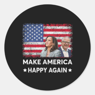 Harris Tim Waltz WAlzheimer 2024 Amerika zum Happ  Runder Aufkleber