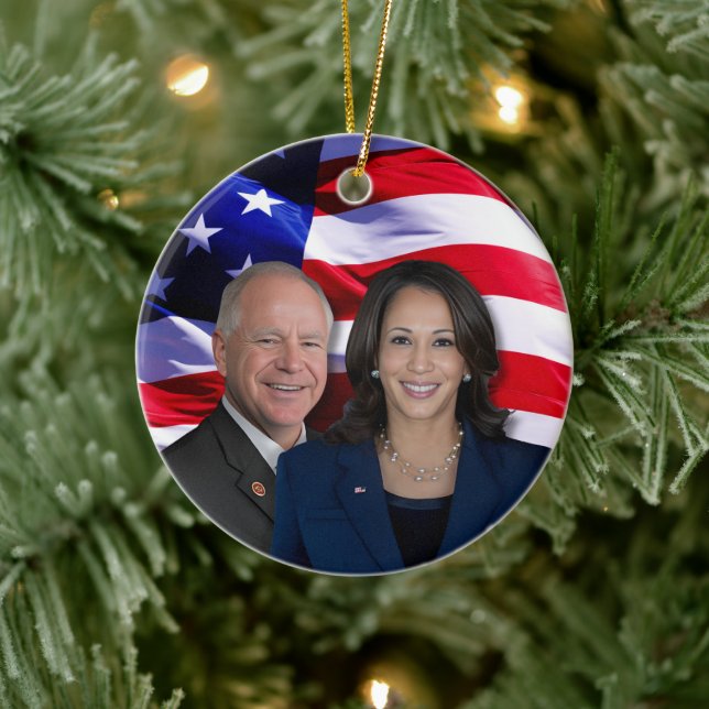 Harris Waltz Foto 2024 - Kamala Harris Tim Waltz Keramik Ornament (Baum)