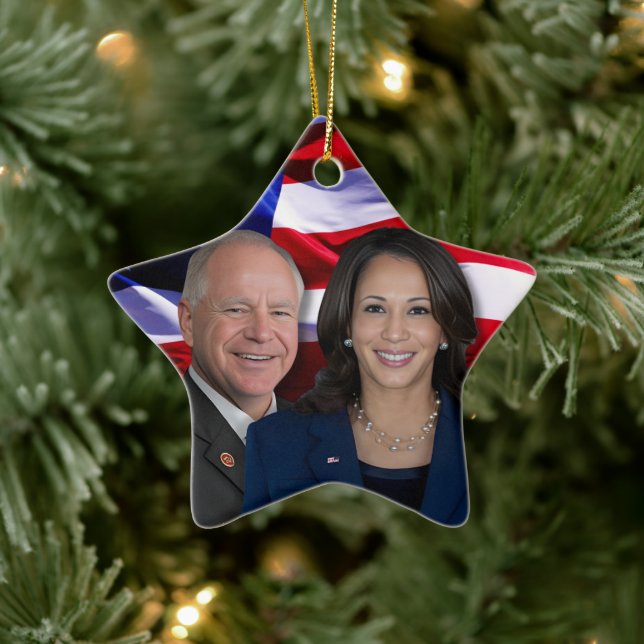 Harris Waltz Foto 2024 - Kamala Harris Tim Waltz Keramik Ornament (Baum)