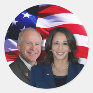 Harris Waltz Foto 2024 - Kamala Harris Tim Waltz Runder Aufkleber