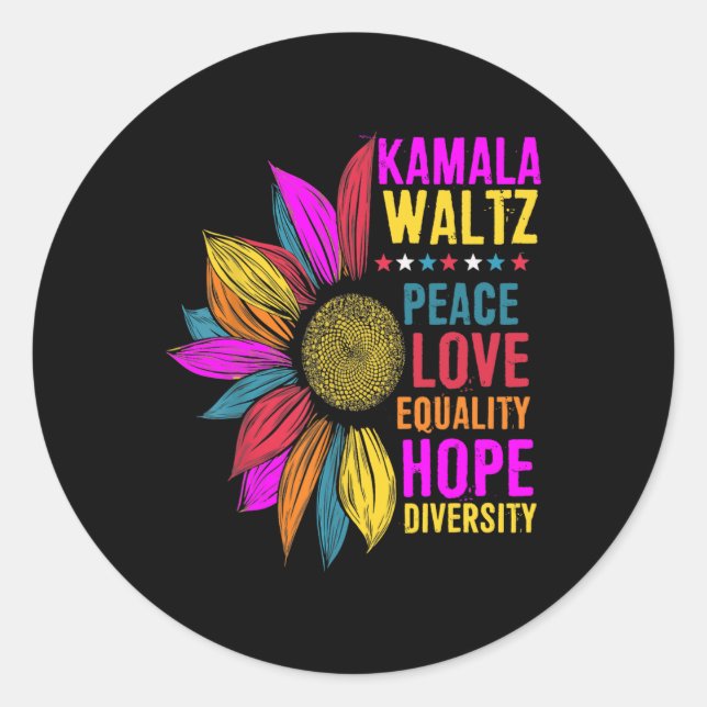 Harris Waltz Peace Liebe Equality Hope Diversity Runder Aufkleber (Vorderseite)