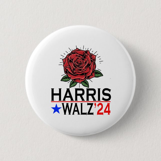 Harris Waltz Vote Kamala Blume 2024 Button (Vorderseite)