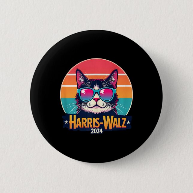 Harris Walz 2024 Cat Sonnenbrille Retro Vintag Button (Vorderseite)
