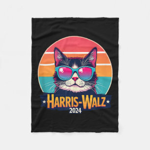 Harris Walz 2024 Cat Sonnenbrille Retro Vintag Fleecedecke