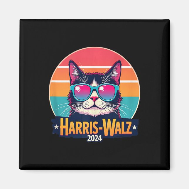 Harris Walz 2024 Cat Sonnenbrille Retro Vintag Magnet (Vorne)