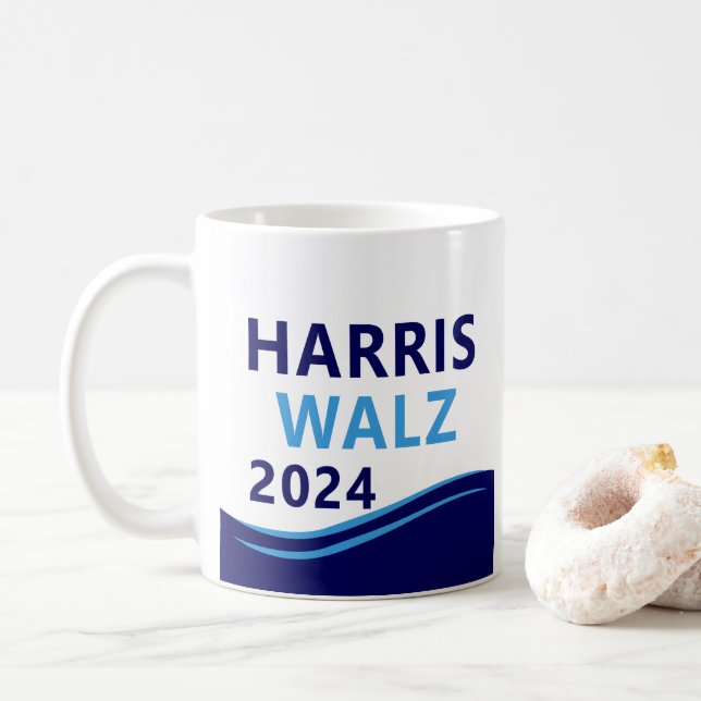 Harris Walz 2024 für President Blue Wave Kaffeetasse (Mit Donut)