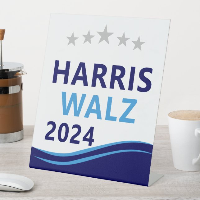 Harris Walz 2024 für President Blue Wave Sockelschild (In Situ)