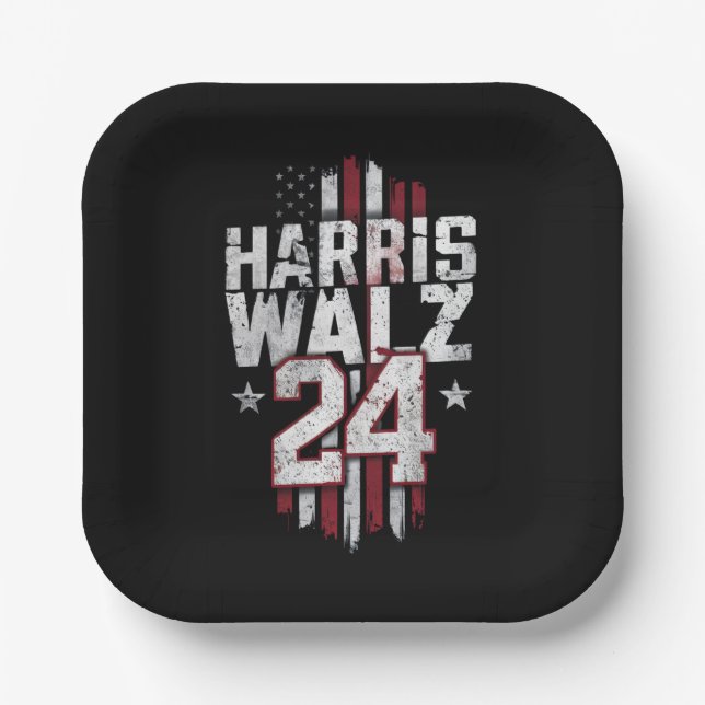 Harris Walz 2024 Kamala Harris 2024 Tim Walz 2024 Pappteller (Vorderseite)