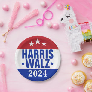 Harris Walz 2024 Kampagne Red Blue Pappteller