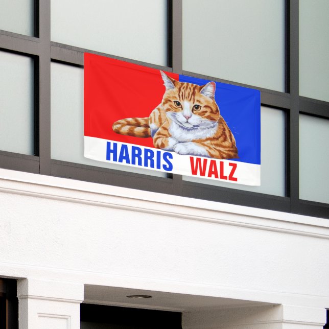 Harris Walz 2024 offensichtlich Cat Red Blue Banner (Äußeres Gebäude)