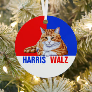Harris Walz 2024 offensichtlich Cat Red Blue Ornament Aus Metall