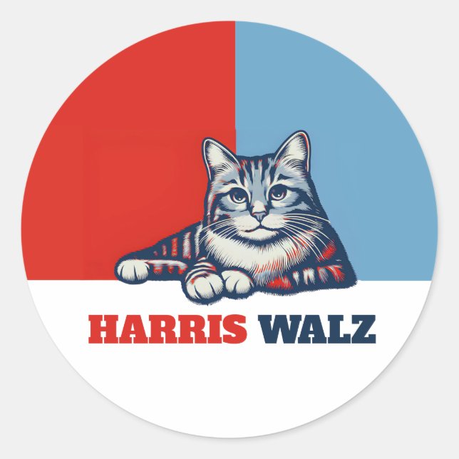 Harris Walz 2024 offensichtlich Katze Runder Aufkleber (Vorderseite)