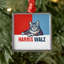 Harris Walz 2024 offensichtlich Red Blue Cat Ornament Aus Metall