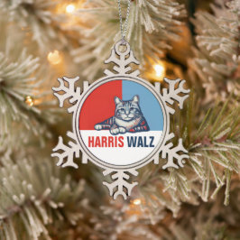 Harris Walz 2024 offensichtlich Red Blue Cat Schneeflocken Zinn-Ornament