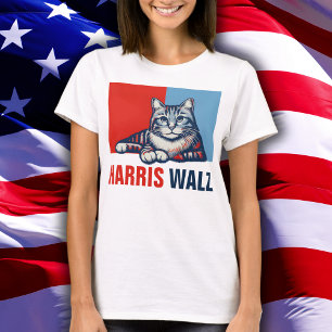 Harris Walz 2024 offensichtlich Red Blue Cat T-Shirt