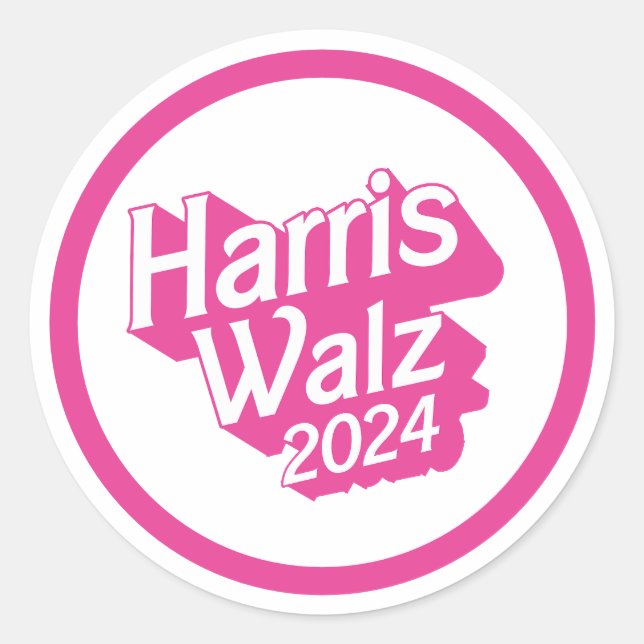 Harris Walz 2024 Pink Runder Aufkleber (Vorderseite)