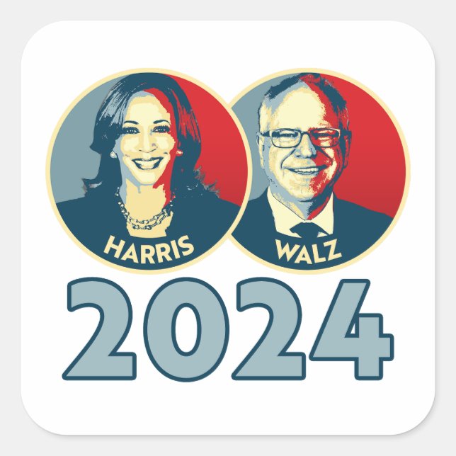 Harris Walz 2024 Quadratischer Aufkleber (Vorderseite)