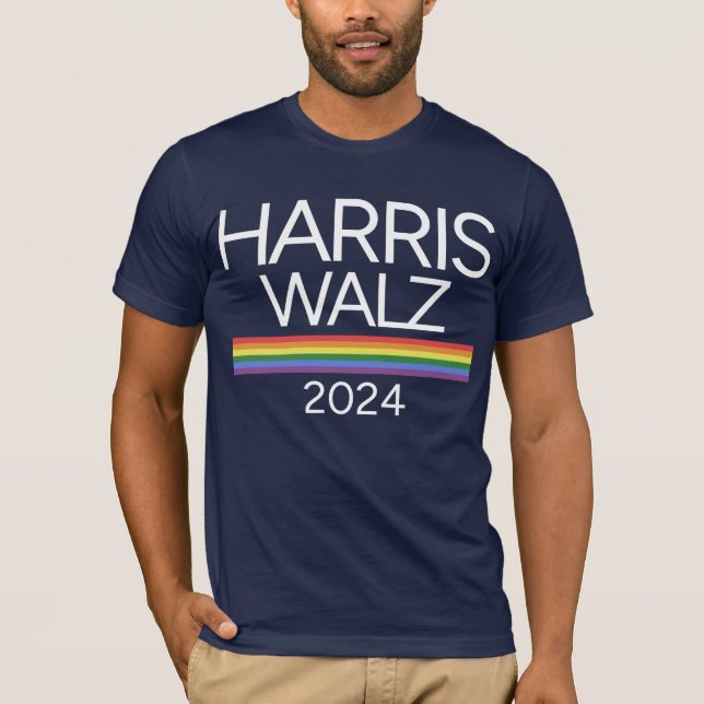 Harris Walz 2024 Rainbow LGBTQ Pride Flag T-Shirt (Vorderseite)