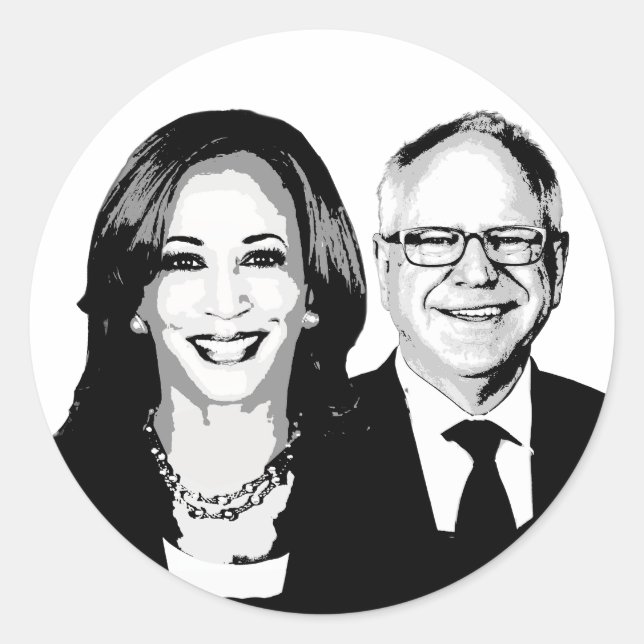 Harris Walz 2024 Runder Aufkleber (Vorderseite)