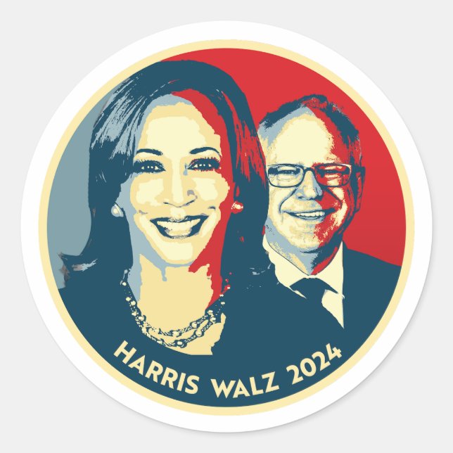 Harris Walz 2024 Runder Aufkleber (Vorderseite)