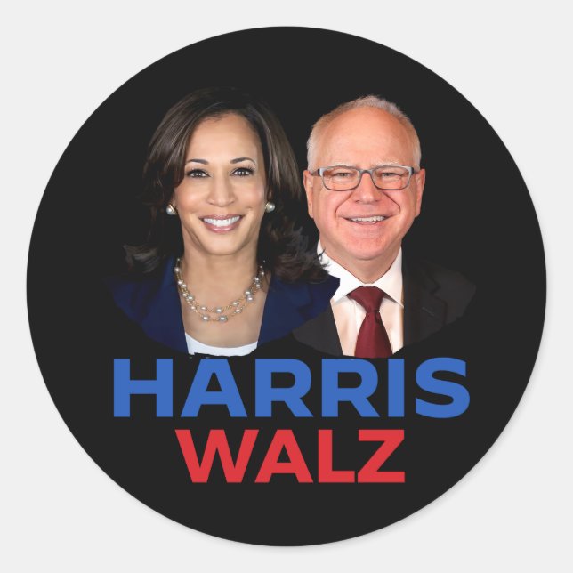 Harris Walz 2024 Runder Aufkleber (Vorderseite)