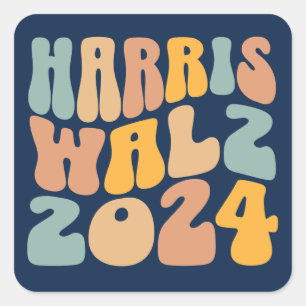 Harris Walz 2024 Trendige Wavy Boho Quadratischer Aufkleber