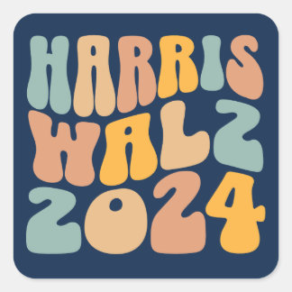 Harris Walz 2024 Trendy Wavy Boho Quadratischer Aufkleber
