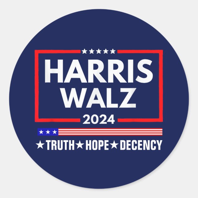 Harris Walz 2024: Truth Hope Decency Runder Aufkleber (Vorderseite)