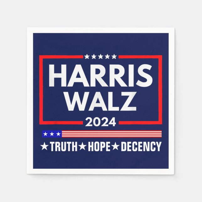 Harris Walz 2024: Truth Hope Decency Serviette (Vorderseite)