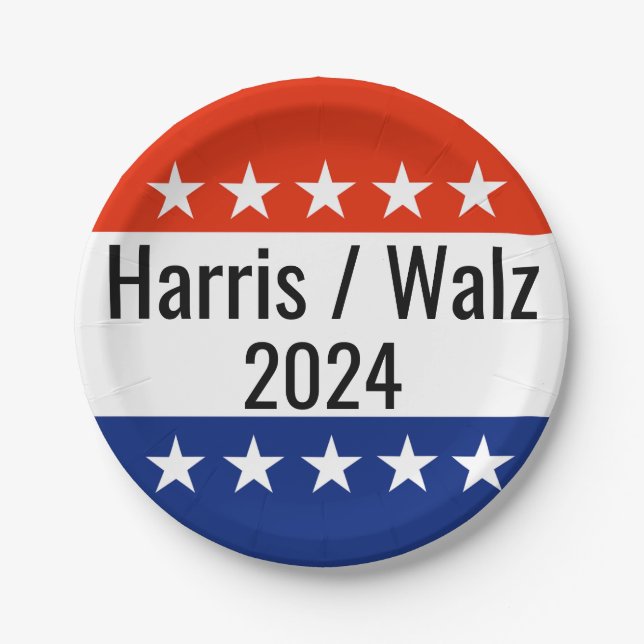 Harris Walz 2024 Wahl Pappteller (Vorderseite)