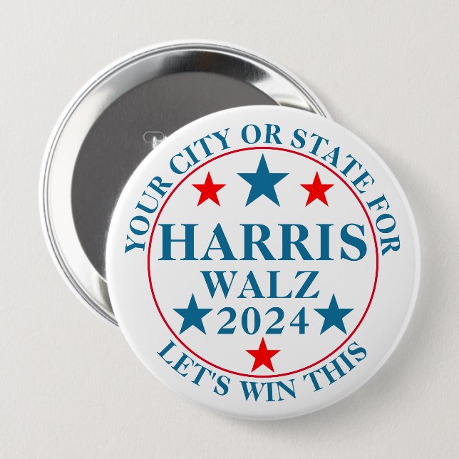Harris Walz 2024 Wahl Personalisiert politisch Button (Vorne & Hinten)