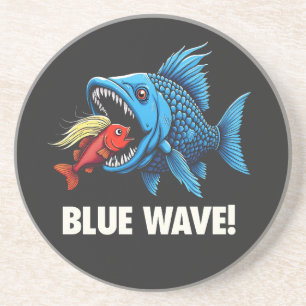 Harris Walz Election Blue Waves Democratic Fish Getränkeuntersetzer