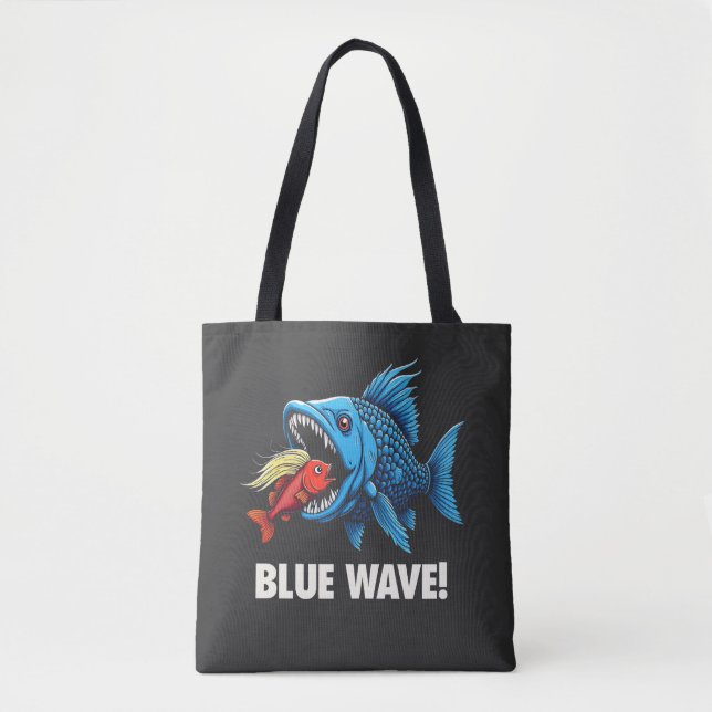 Harris Walz Election Blue Waves Democratic Fish Tasche (Vorderseite)