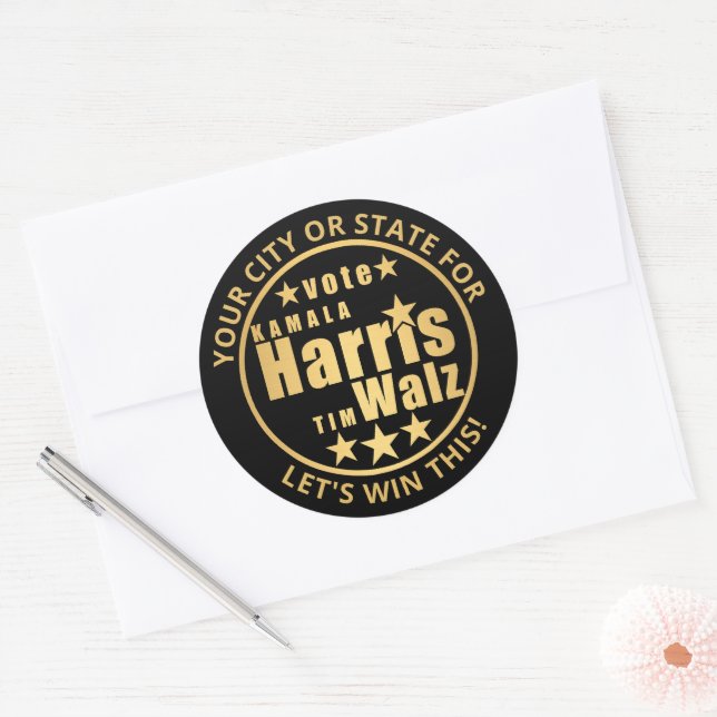 Harris Walz Gold Personalisierte politische Wahlen Runder Aufkleber (Umschlag)