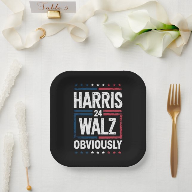 Harris Walz, offensichtlich Harris Waltz 2024 Wahl Pappteller (Hochzeit)