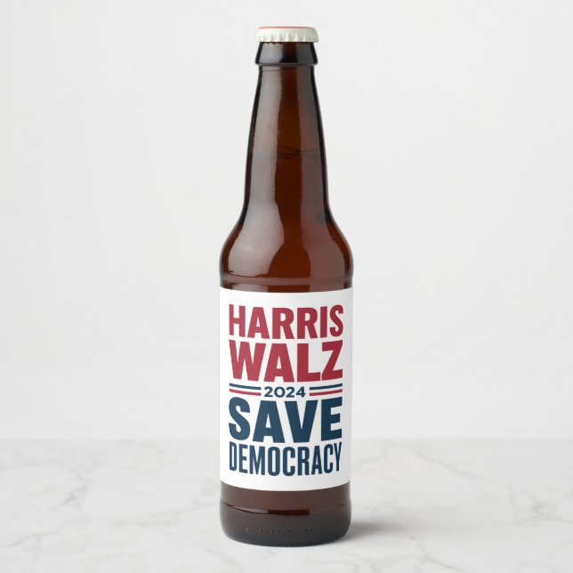 Harris Walz Rette Demokratie Bierflaschenetikett (Vorderseite)