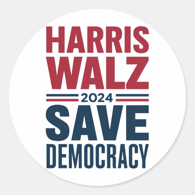 Harris Walz Rette Demokratie Runder Aufkleber (Vorderseite)