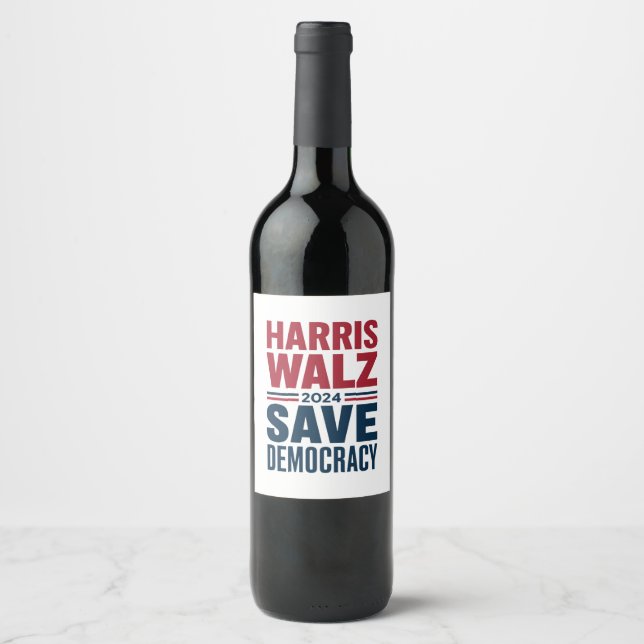 Harris Walz Rette Demokratie Weinetikett (Vorderseite)