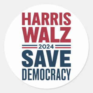 Harris Walz Rettet die Demokratie Runder Aufkleber