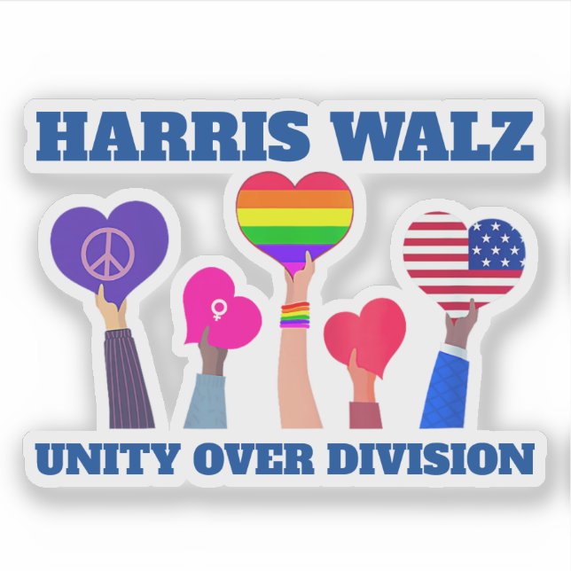 Harris Walz Unity über Division LGBTQ Dark Blue Aufkleber (Vorderseite)