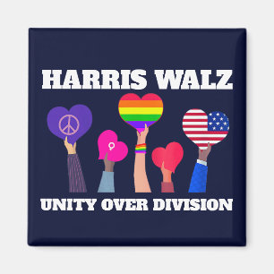 Harris Walz Unity über Division LGBTQ Dark Blue Magnet