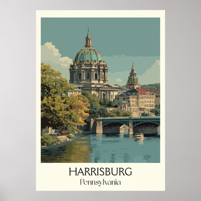 Harrisburg PA Vintage Hauptstadt Gebäude Art Poster (Vorne)