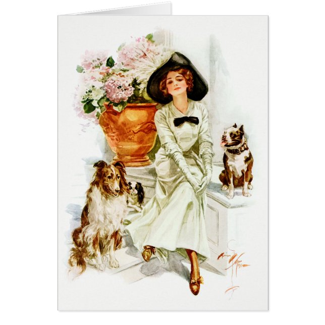 Harrison Fisher: Frau mit drei Hunden (Vorne)