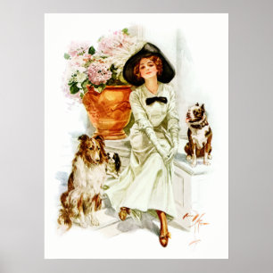 Harrison Fisher: Frau mit drei Hunden Poster