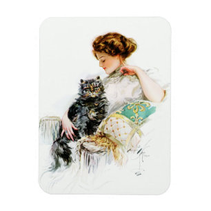 Harrison Fisher: Frau mit Katze Magnet