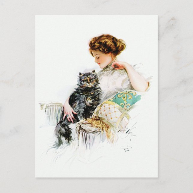 Harrison Fisher: Frau mit Katze Postkarte (Vorderseite)